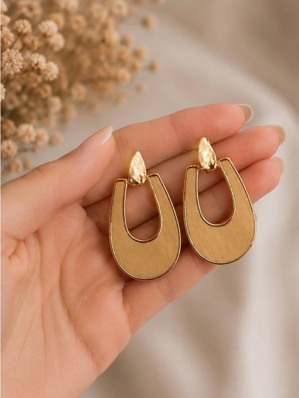 Gold Open Horseshoe Drop Earrings